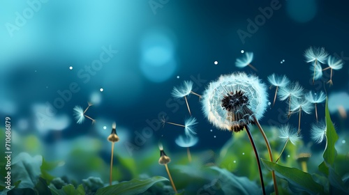 Beautiful Faded Dandelion with Seeds on Gradient Background  