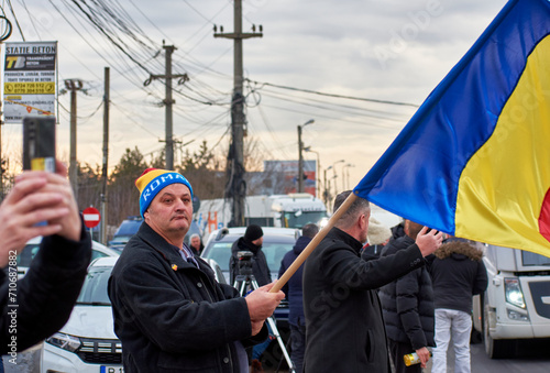 Obraz na płótnie Romanian transporters and farmers protest, Afumati, Ilfov, Romania w salonie