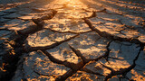 Sunset Over Cracked Dry Earth Texture