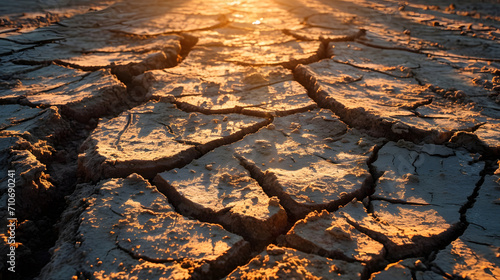 Sunset Over Cracked Dry Earth Texture