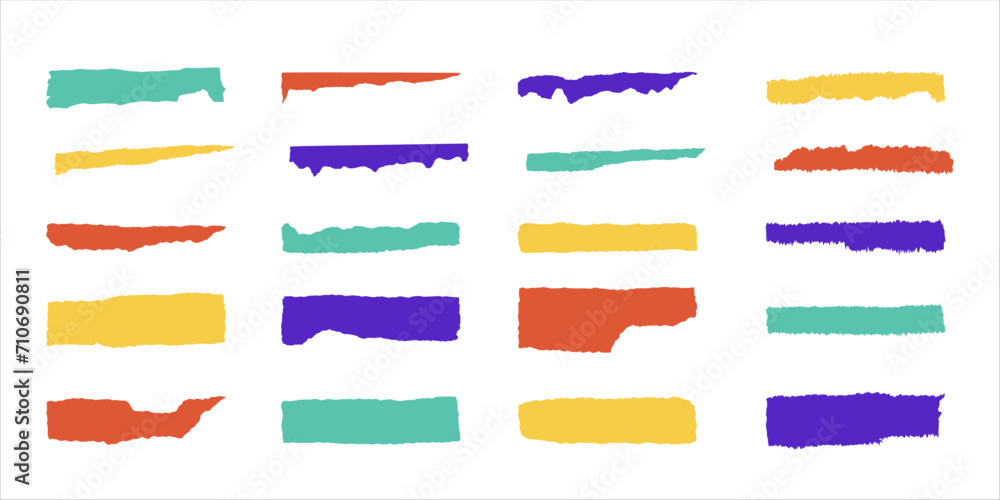 Torn edge paper strips. Set of vector icons. Bright colorful jagged paper pieces isolated on white background Torn edge paper strips. Set of vector icons. Bright colorful jagged paper pieces isolated on white background