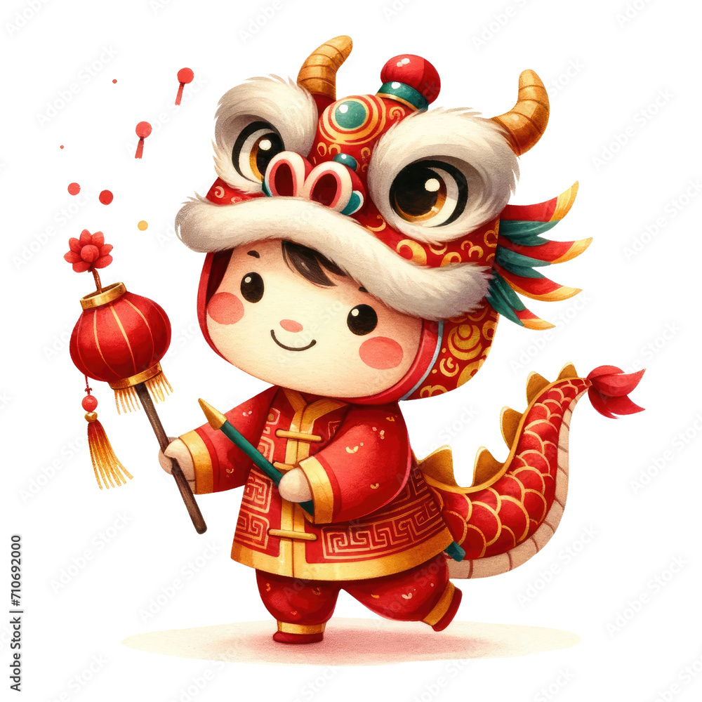 Adorable Cartoon Dragon in Traditional Chinese Attire Celebrating New Year Adorable Cartoon Dragon in Traditional Chinese Attire Celebrating New Year