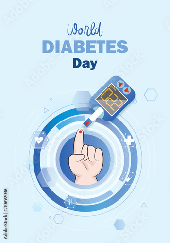 Diabetes patient treatment Concept. Blood glucose testing meter. Diabetes type 2 and insulin production. Suitable For Wallpaper, Banner, Backgrounds, Card, Book, And Landing Page.Vector Illustration photo