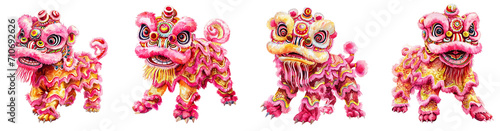Watercolor lion dance, set. Chinese New Year.  © Vika art