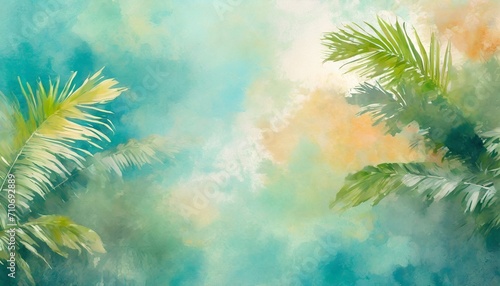 tropics on the texture on a watercolor background vintage style in pastel colors photo wallpaper © Robert