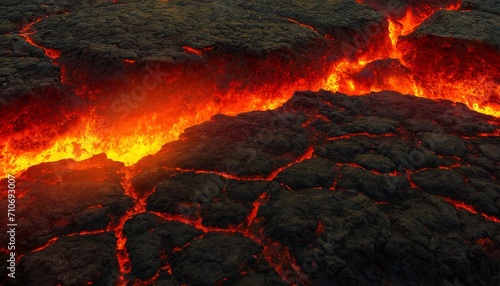 volcanic lava with fiery hot cracks flow and glowing magma breaked stone surface empty background for copy space