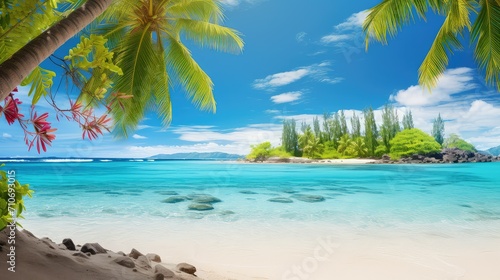 vacation banner summer background illustration tropical palm, ocean sand, relaxation holiday vacation banner summer background © vectorwin