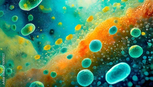 the abstract painting depicts bacteria under the microscope showcasing the microcosmic world in a way that is both intriguing and aesthetically pleasing  photo