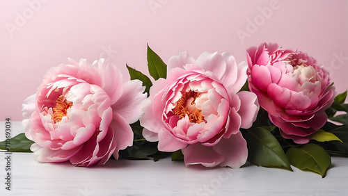 Delicate floral arrangement of pink peonies on a light background. Close-up photo