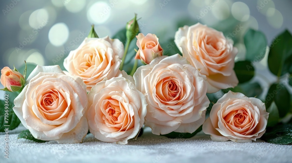 A stunning floral arrangement of roses, various roses on white background A stunning floral arrangement of roses, various roses on white background