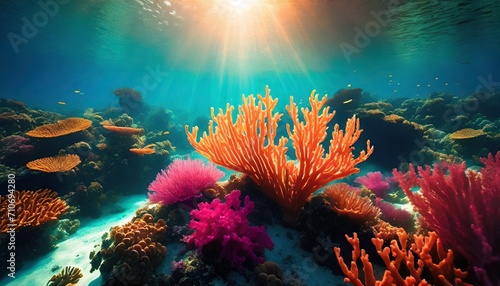 neon coral reef in the sea