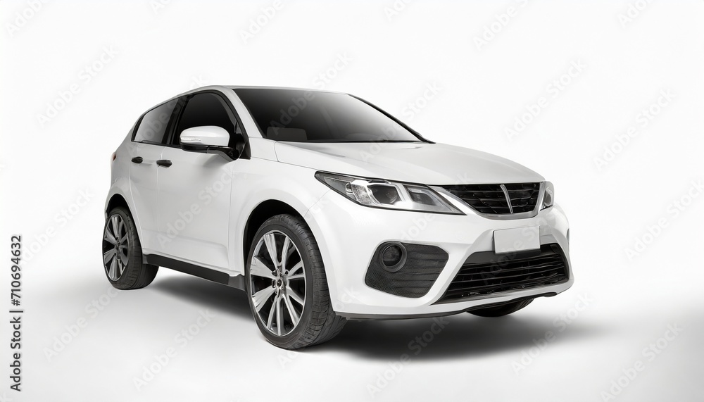 modern white crossover car on a white background with shadow