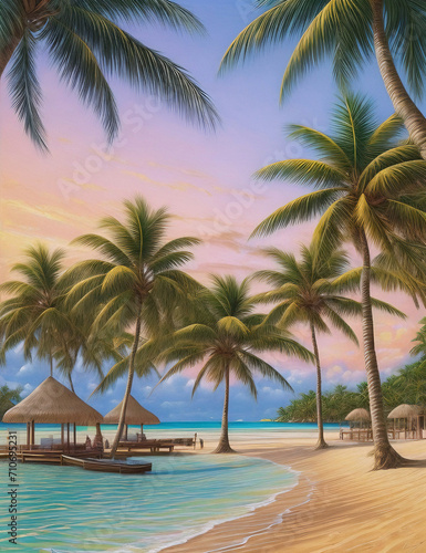 beach with palm trees © Dancar