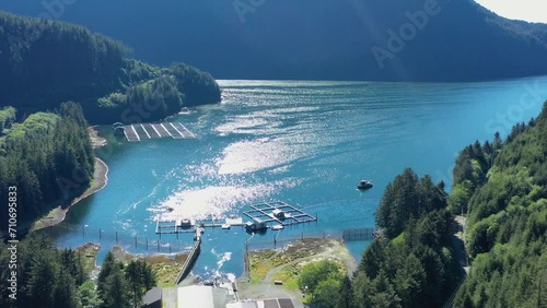 Aerial view of Medvije Hatchery, Silver Bay, Baranof island, Tongass National Forest, Alaska, United States photo