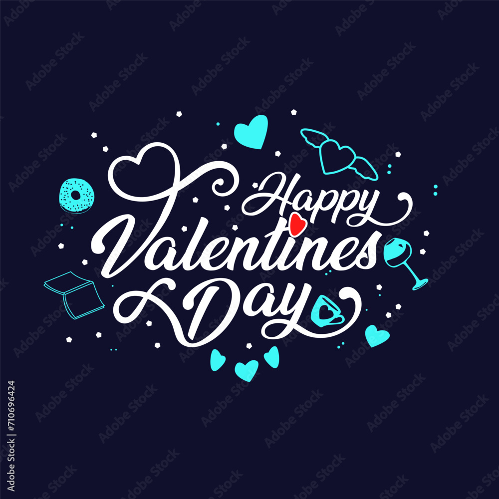  Happy Valentine's Day Lettering in Stylish Script on a Dark Blue Canvas. The Elegant Contrast Exudes Romance, Setting a Sophisticated Tone for the Celebration