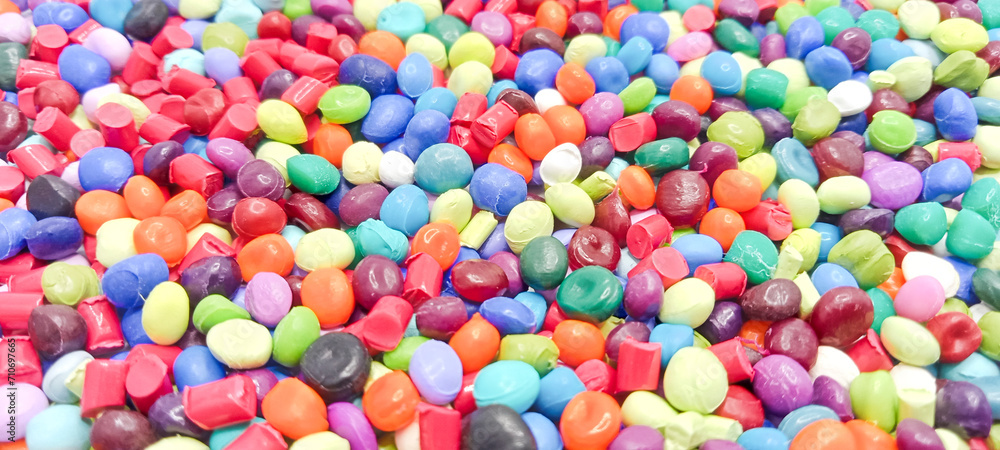 Colorful polymer masterbatch granules isolated on white background Colorful polymer masterbatch granules isolated on white background