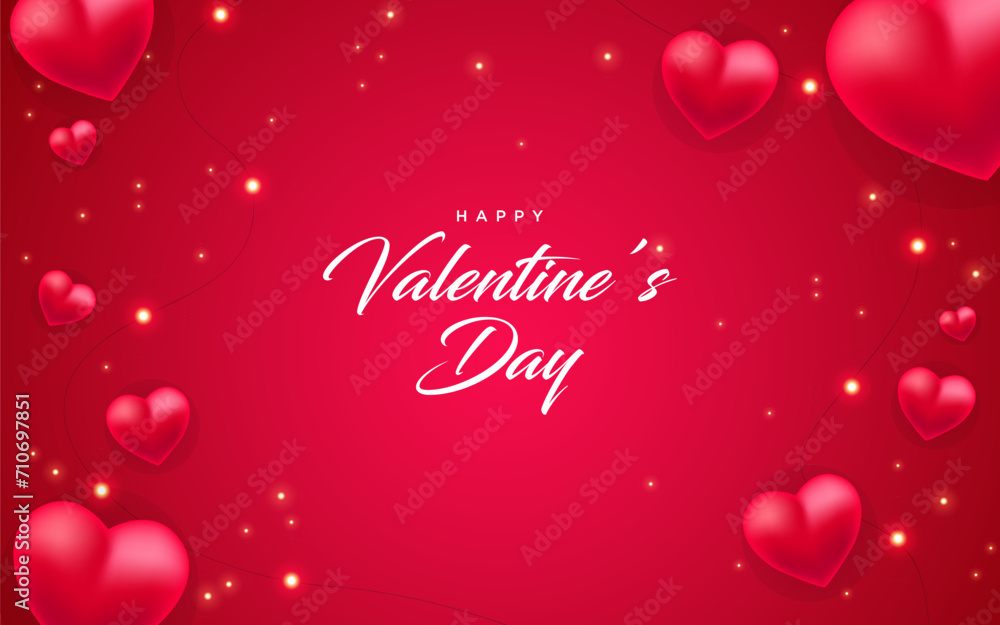 Ruby Radiance Vibrant Red Valentine's Day Card. 'Happy Valentine's Day' Gleams at the Core, Surrounded by Hearts in Shades of Pink and Red. A Radiant Expression of Affection