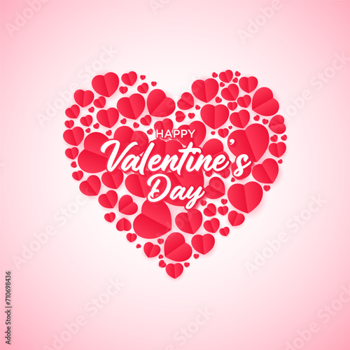Valentine's Day Greeting with a Radiant Heart Overflowing with Red Hearts on a Lovely Pink Background. Sending Love and Warm Wishes for a Joyous Valentine's Day Celebration