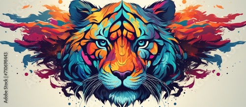 Illustration tiger head with watercolor style with abstract elements on white background. Generate AI photo