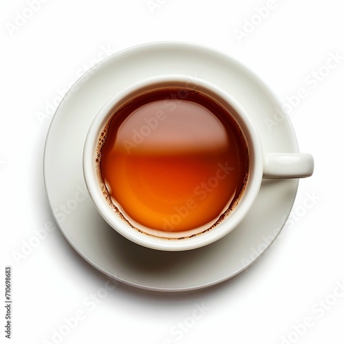 Cup of Warm Tea on a White Background, Top View. Generative ai