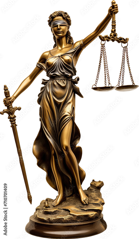 Antique Statue of Justice with scales and sword transparent background