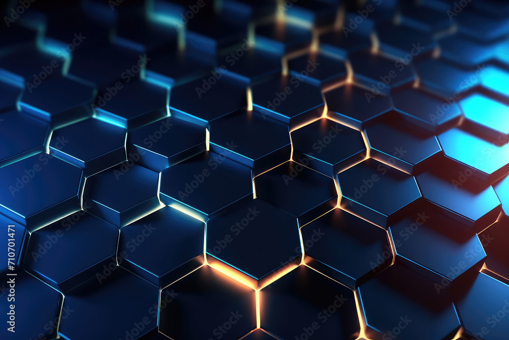 Hexagonal geometric ultra wide background. Abstract blue of futuristic. Sci fi banner, cover. 3d render illustration. Hexagonal geometric ultra wide background. Abstract blue of futuristic. Sci fi banner, cover. 3d render illustration.
