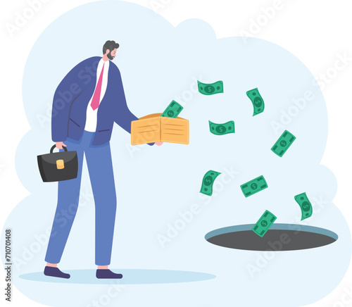 Businessman losing his money down the drain,

