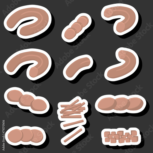 Illustration on theme big set different types delicatessen meat sausages