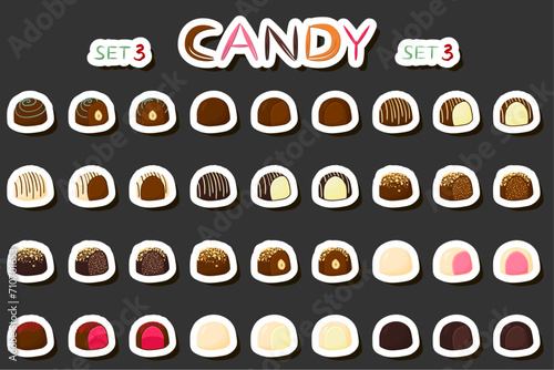 Illustration on theme beautiful big set sweet chocolate candy bonbon