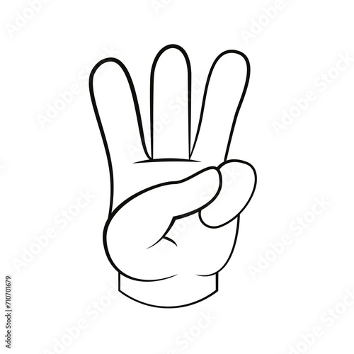 Cartoon picture for coloring, picture of hand holding up three fingers.