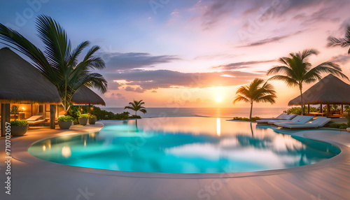 Beautiful swimming pool and relaxation of a tropical resort during summer vacation, concept of relaxation at tropical resorts during vacation, © Perecciv