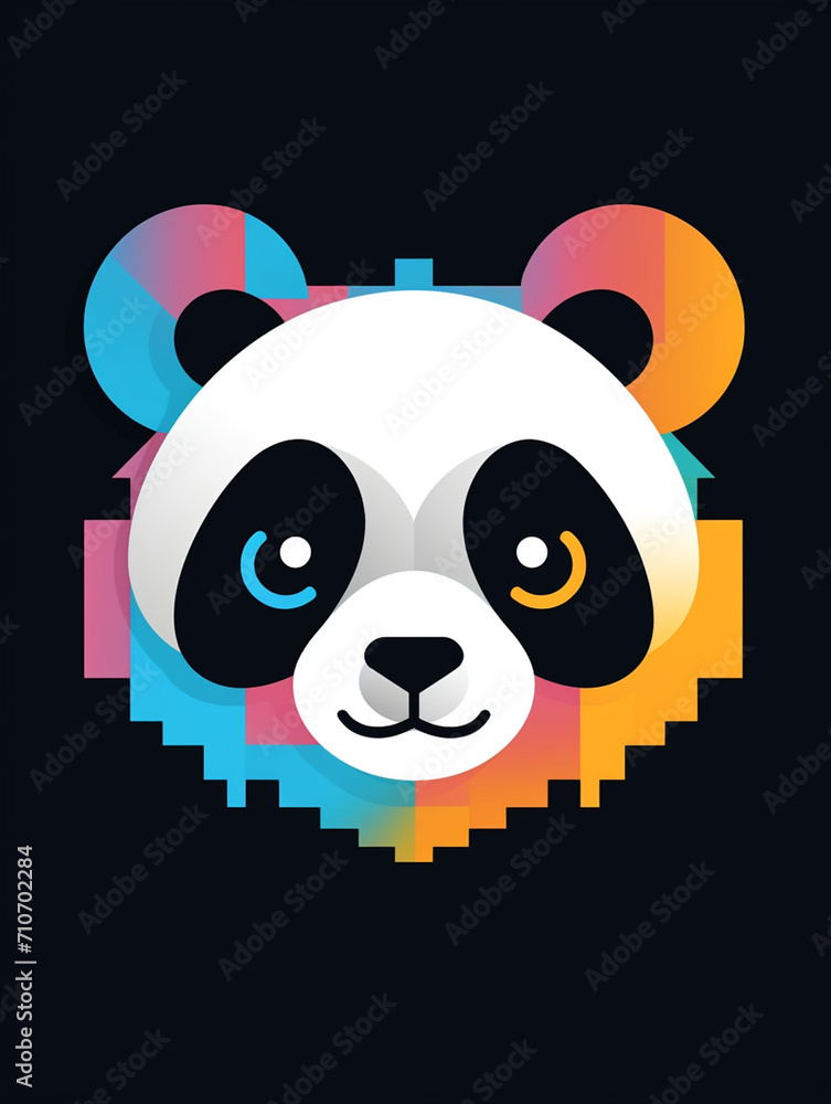 Fototapeta premium A minimalistic and flat-colored T-shirt design featuring a (panda) in the style of a computer icon or logocreated with Generative Ai