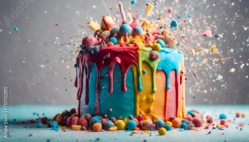 Esplosione di Torta di compleanno Multicolore su Sfondo Chiaro II