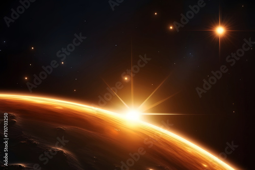 Bright Sun against dark starry sky in Solar System galaxy realistic background- Stock Vector illustration