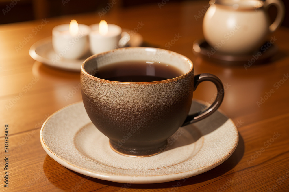cups of tea and a teapot on a table,generative ai cups of tea and a teapot on a table,generative ai