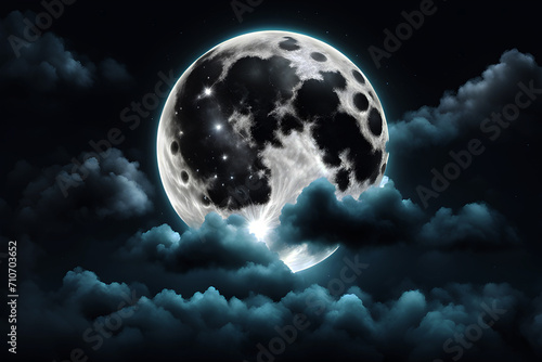 Closeup super full moon with clound in night sky abstract realistic background - Stock Vector illustration photo