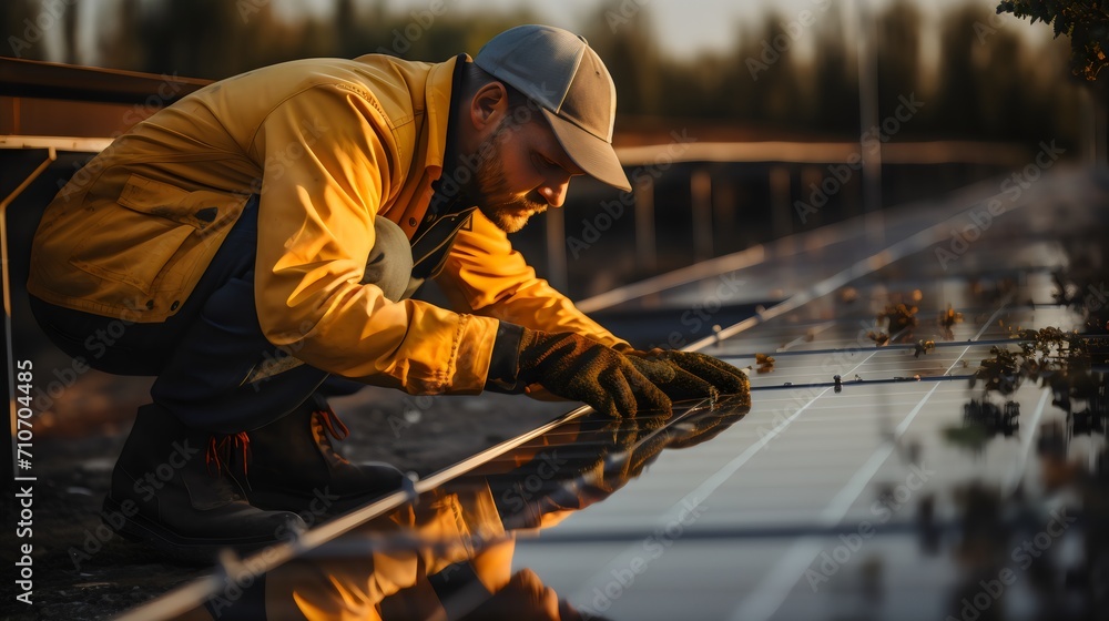 Solar Energy Stewardship: Engineer Technician's Portrait at Power Plant Solar Energy Stewardship: Engineer Technician's Portrait at Power Plant