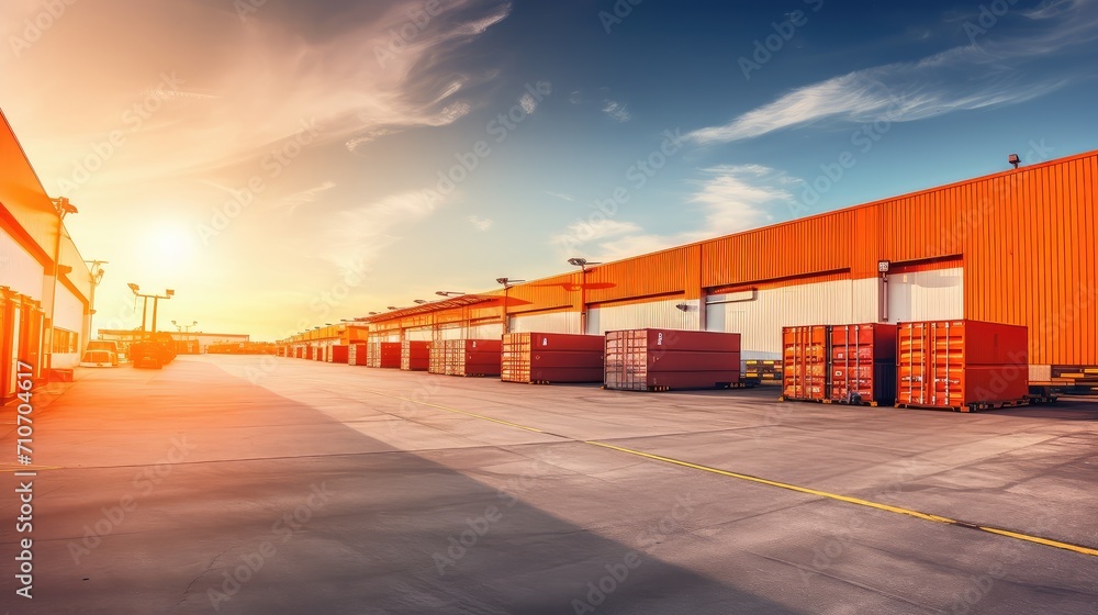 Global business of Container Cargo freight. Container box in warehouse in shipping port. Global business of Container Cargo freight. Container box in warehouse in shipping port.