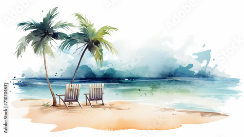 A tropical beach, in watercolor clipart style