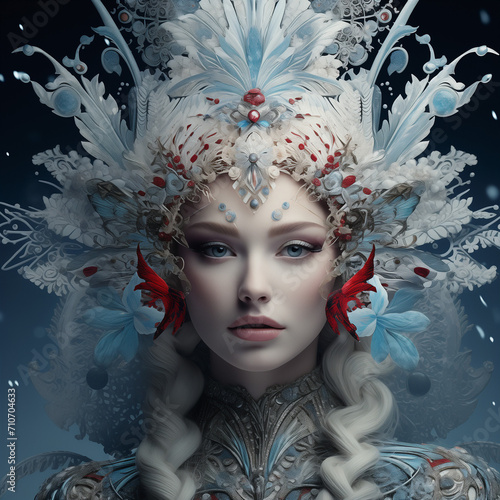 portrait of a woman with ice crown  fashion shoot of ice queen