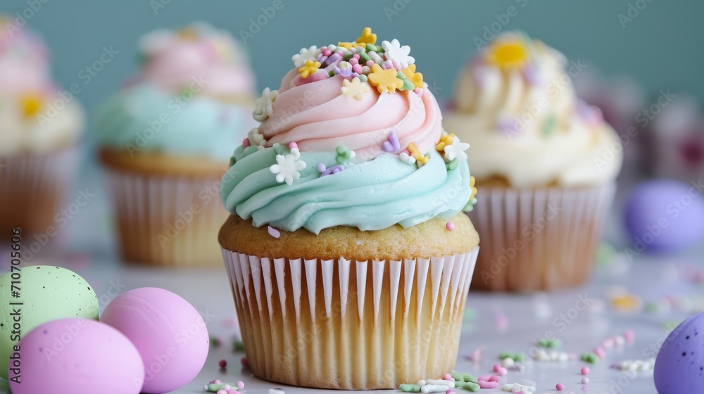 Colorful Easter cupcakes with sprinkles