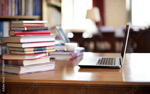Wallpaper Mural Teachers Essentials. Classroom Desk with Books and Laptop, Facilitating Education Torontodigital.ca