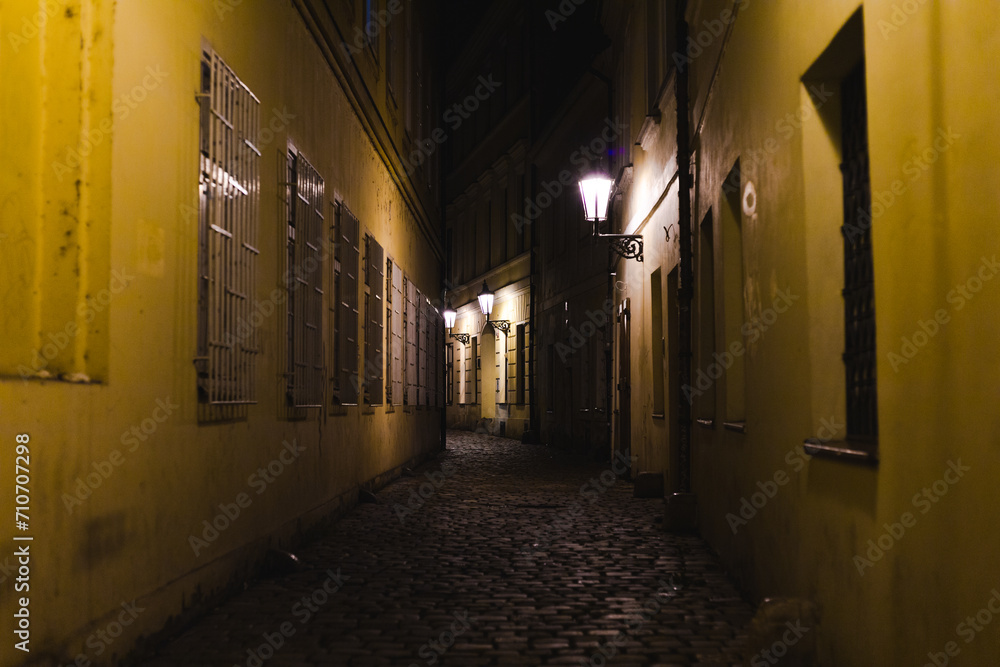 empty alley in old town at night