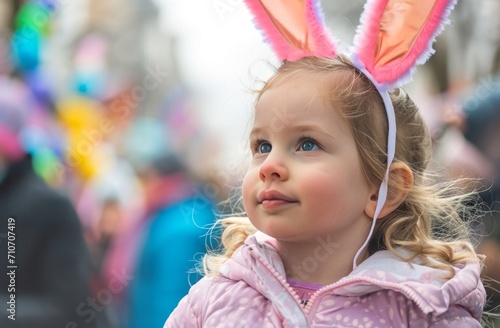Cute little girl in bunny ears. Easter concept.