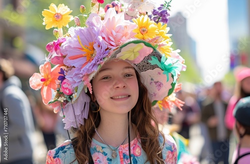 Happy cheerful people at the Easter Day parade. © Oleg