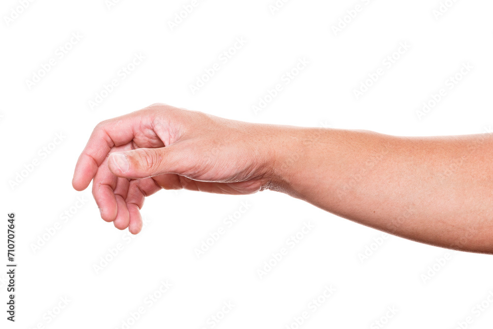 Man hand picking up isolated on white background