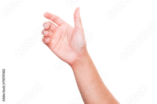 Hand holding something isolated on white background