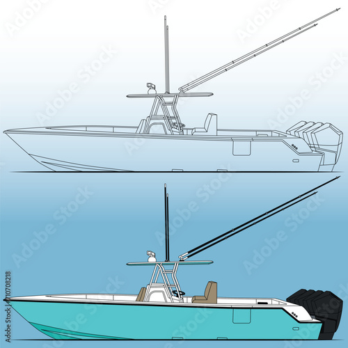 Fishing Boat Side View Line Art And Vector Art