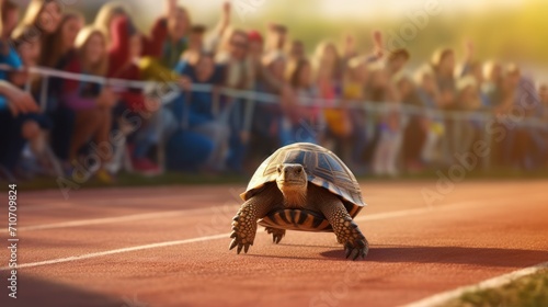 Wallpaper Mural turtle walking down a red track in a concept of racing or getting to a goal no matter how Torontodigital.ca