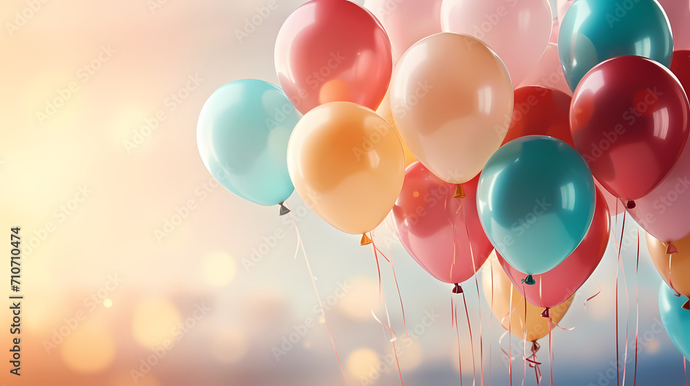 Holiday background with colorful balloons, confetti and ribbons. Holiday greeting card for birthday party, anniversary, New Year, Christmas or other events Holiday background with colorful balloons, confetti and ribbons. Holiday greeting card for birthday party, anniversary, New Year, Christmas or other events
